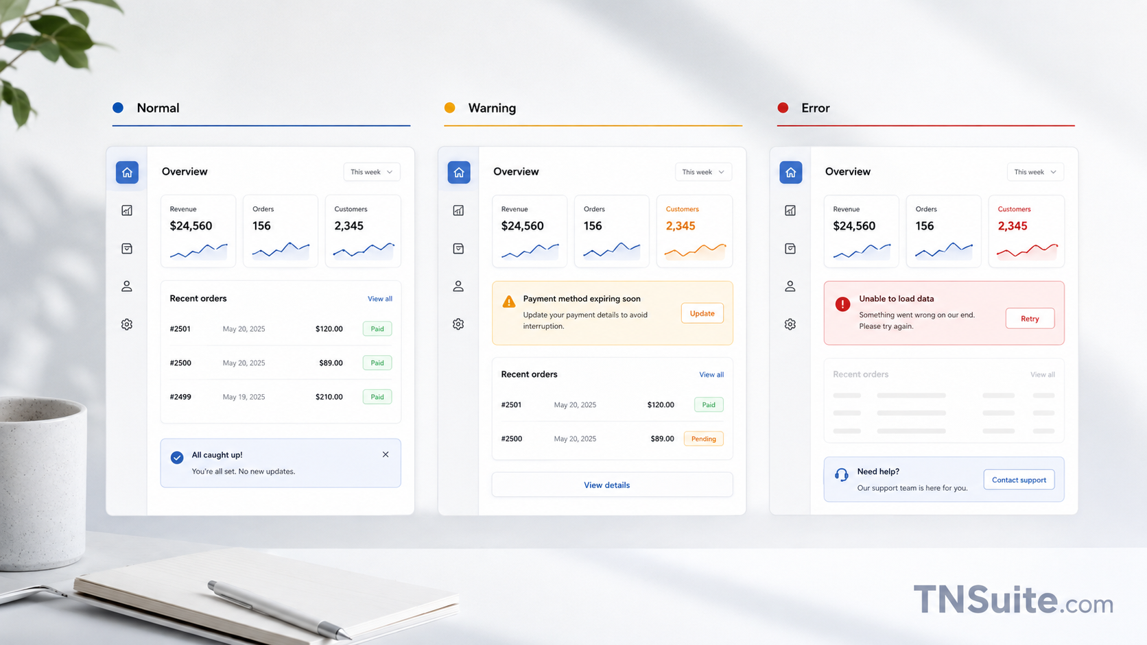 Ending banner with different UI states but still maintaining a consistent mood and tone.